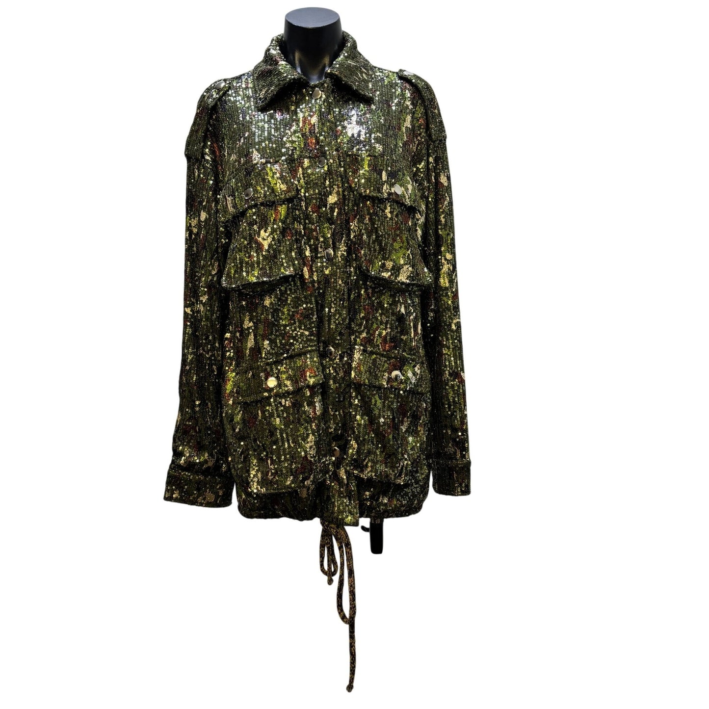NWT Miss Me Green Sequin Jacket With Drawstring Waist L