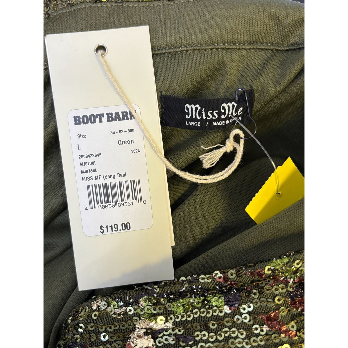 NWT Miss Me Green Sequin Jacket With Drawstring Waist L