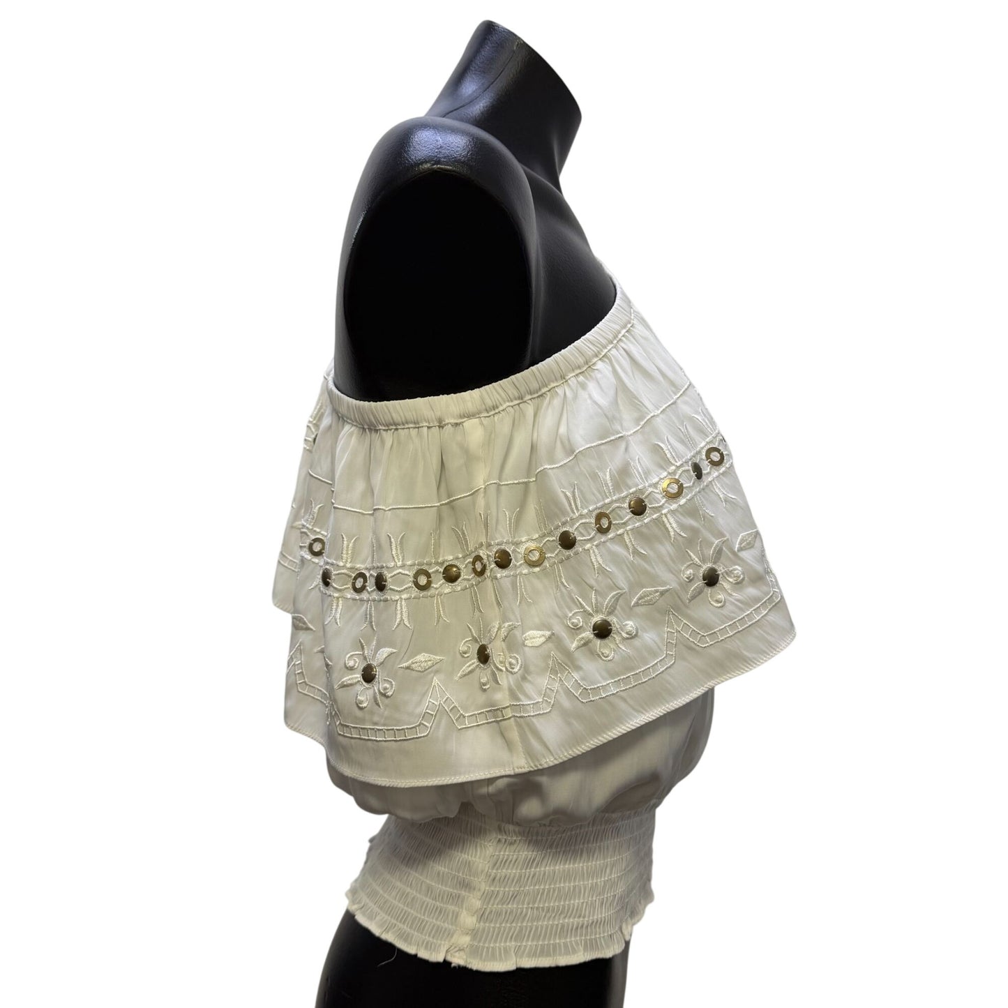 Ramy Brook White One-Shoulder Embroidered Blouse L