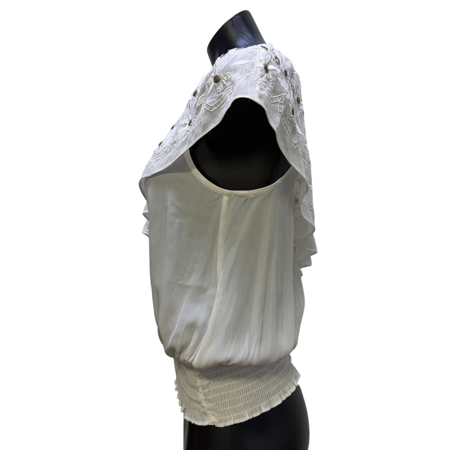 Ramy Brook White One-Shoulder Embroidered Blouse L