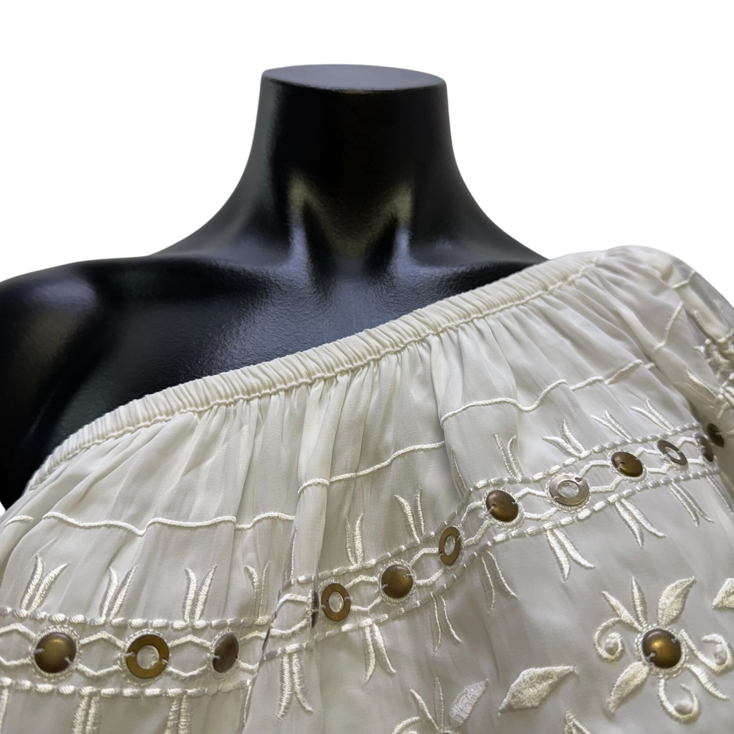 Ramy Brook White One-Shoulder Embroidered Blouse L