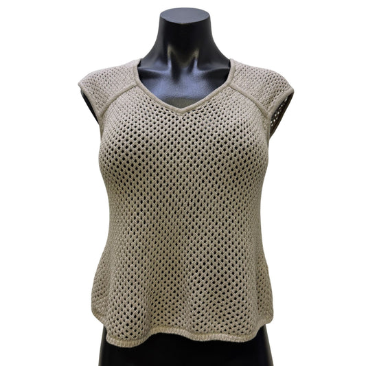 St. John Sport By Marie Gray Tan Open-Knit Sleeveless Top S