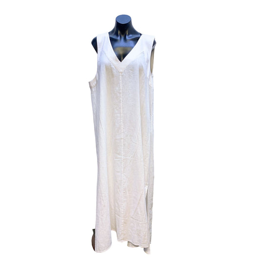 DKNY White Sleeveless V-Neck Linen Blend Maxi Dress Size 2XL