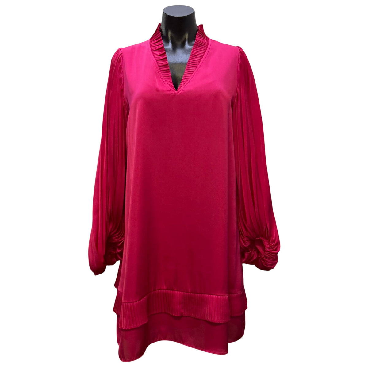 Alden Adair Pink Pleated Long-Sleeve Shift Dress S