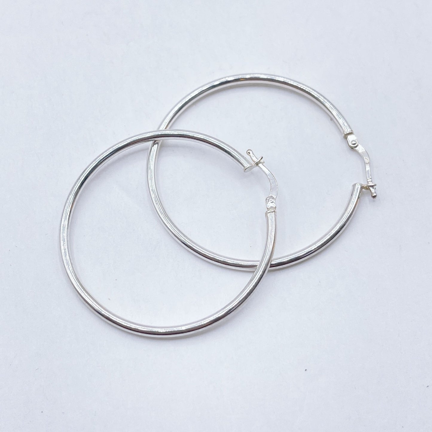 Silver Hoop Earrings 925 Sterling Simple Design Womens Jewelry Lightweight