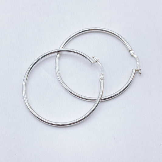 Silver Hoop Earrings 925 Sterling Simple Design Womens Jewelry Lightweight