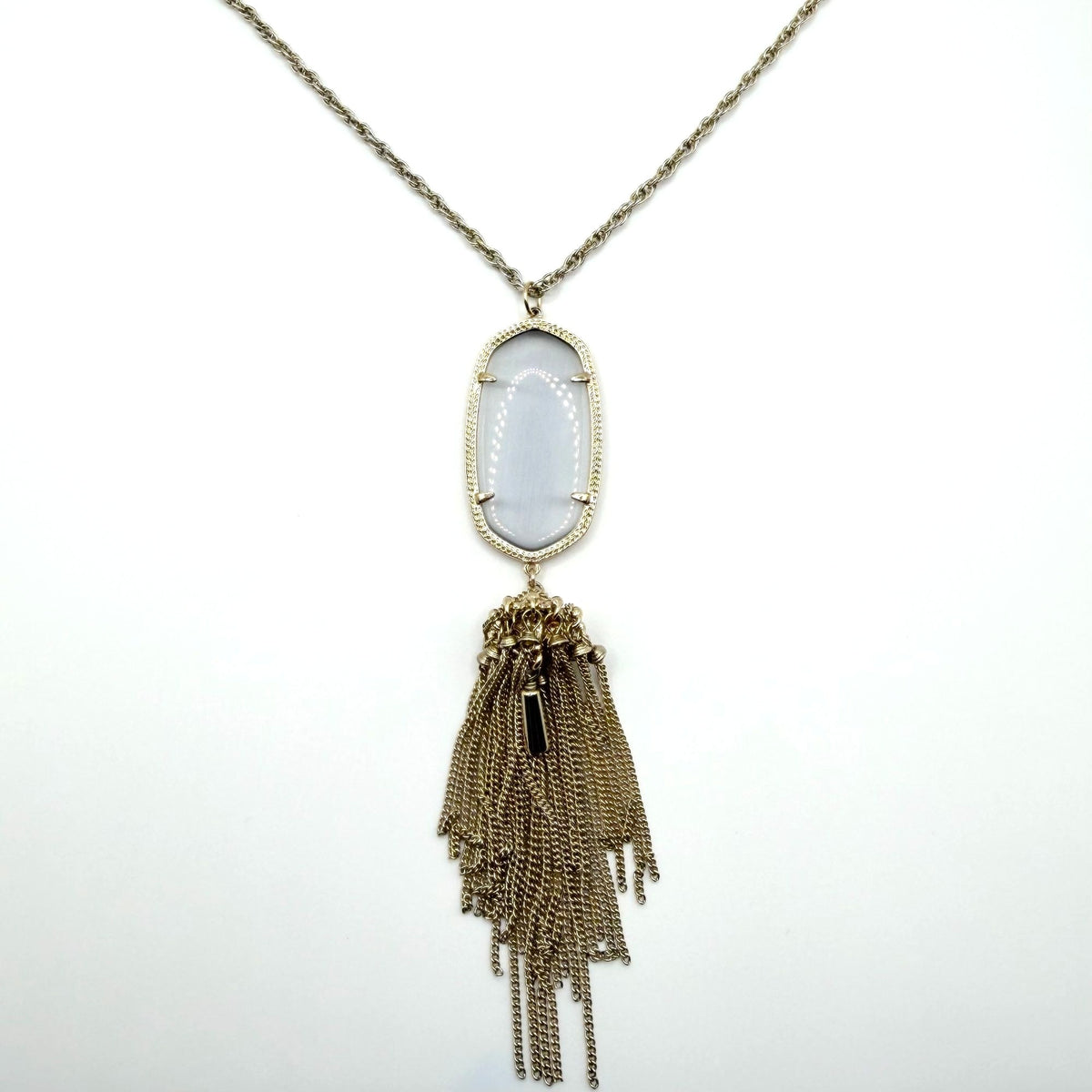 Kendra Scott Gold-Tone Oval Pendant Necklace With Gray Stone