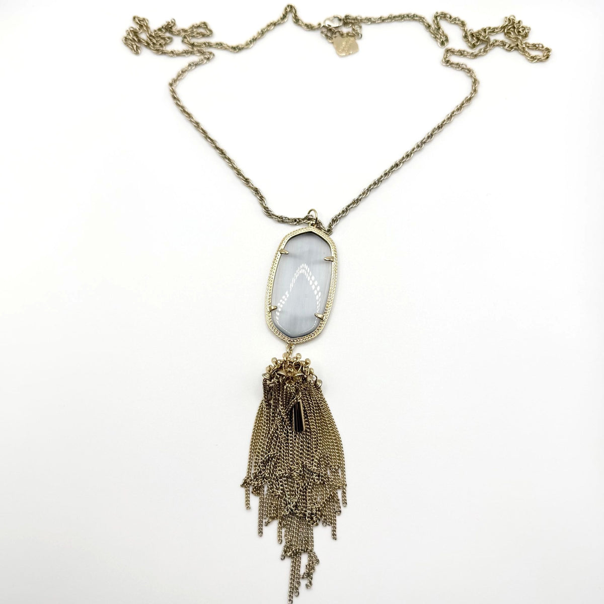 Kendra Scott Gold-Tone Oval Pendant Necklace With Gray Stone