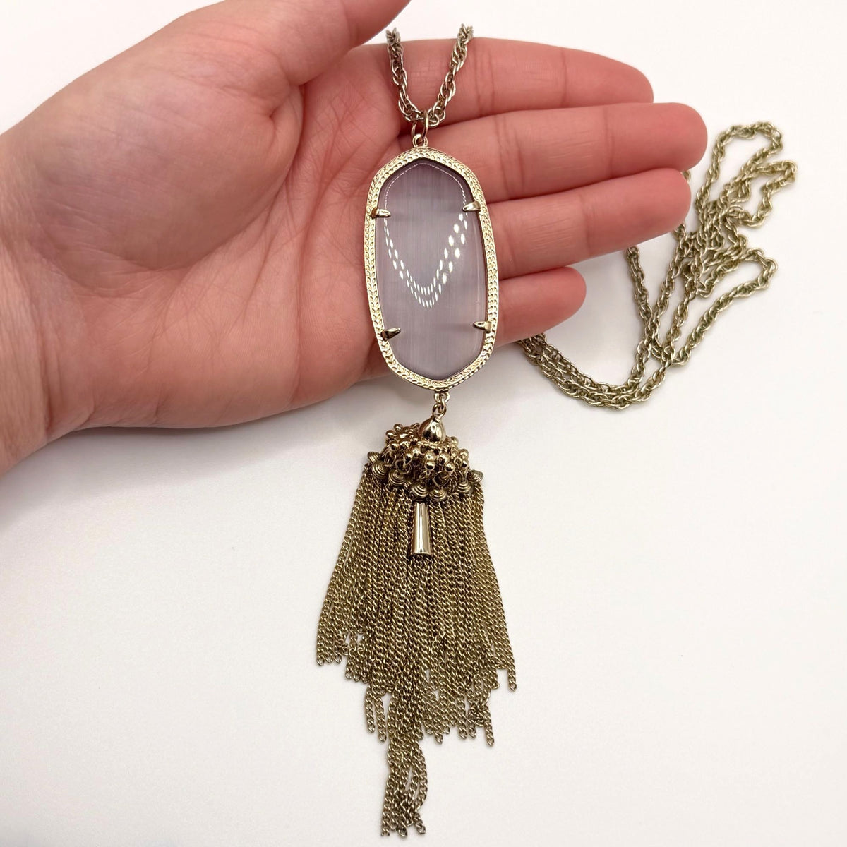 Kendra Scott Gold-Tone Oval Pendant Necklace With Gray Stone