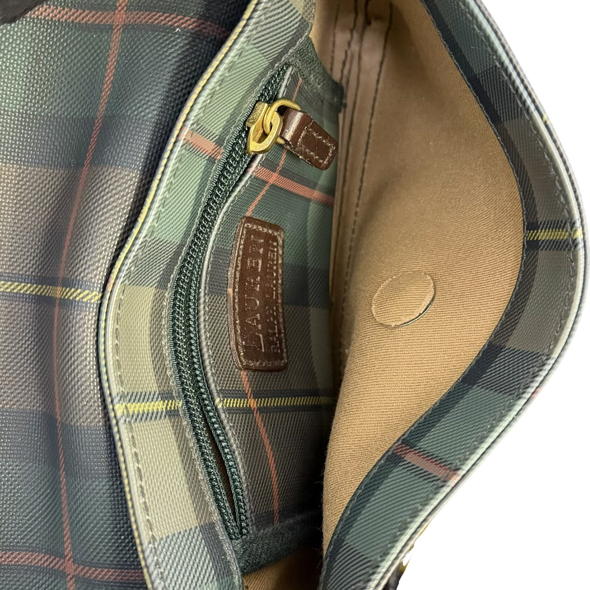 Ralph Lauren Plaid Crossbody Bag Green & Red With Adjustable Strap