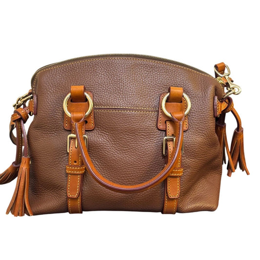 Dooney & Bourke Pebble Leather Satchel Bag With Adjustable Strap & Tassels - Brown