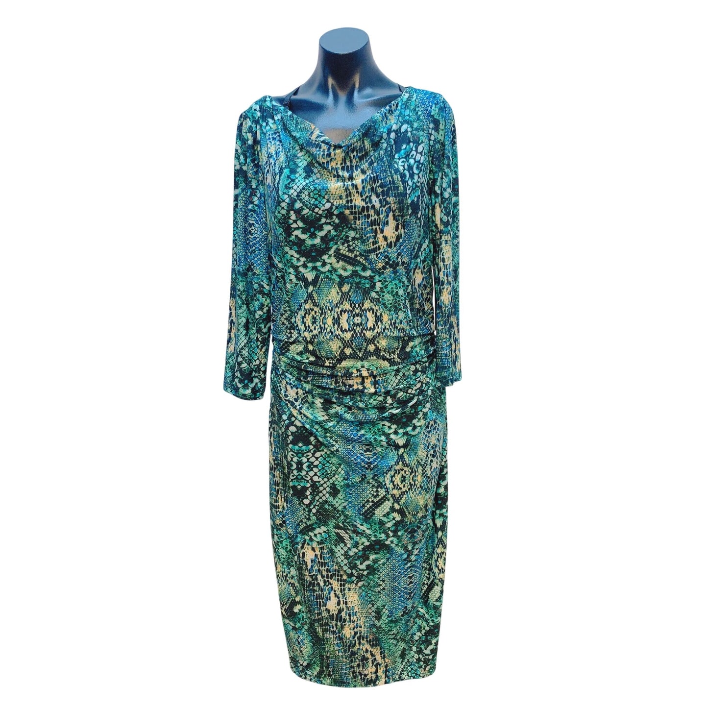 NWT David Meister Black, Turquoise, & Blue Snake Print Dress Size 14