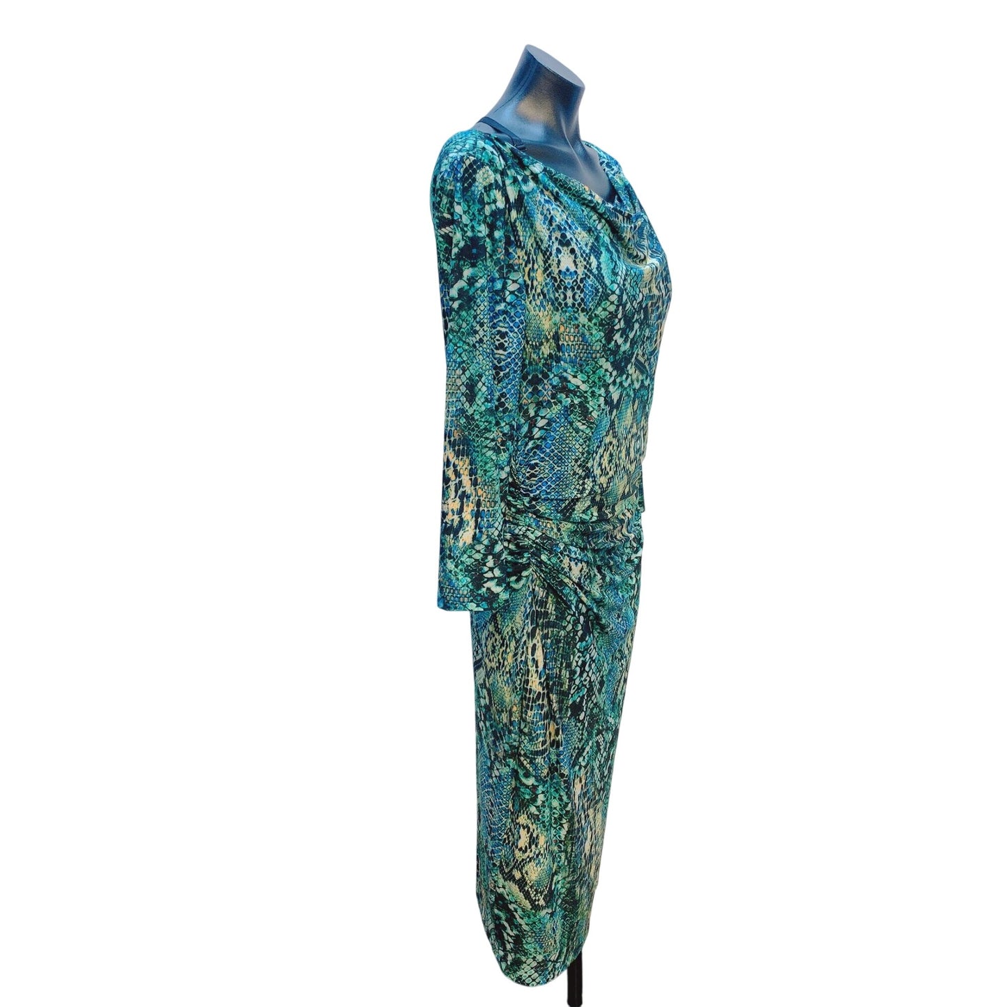 NWT David Meister Black, Turquoise, & Blue Snake Print Dress Size 14