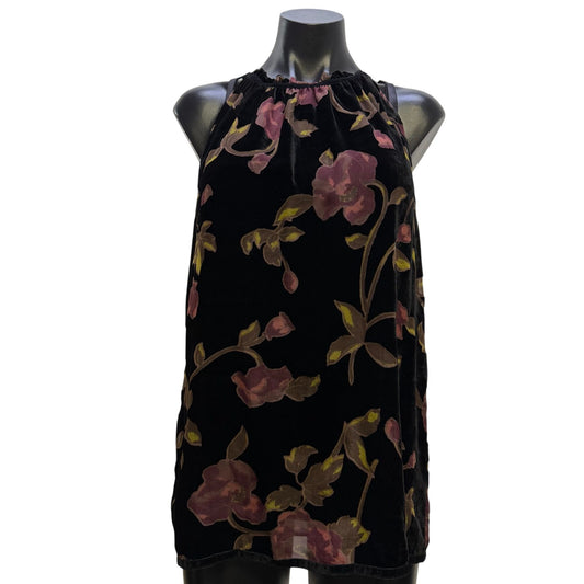 NWT Max Studio Velvet Floral Print Blouse Black Multi-Color M