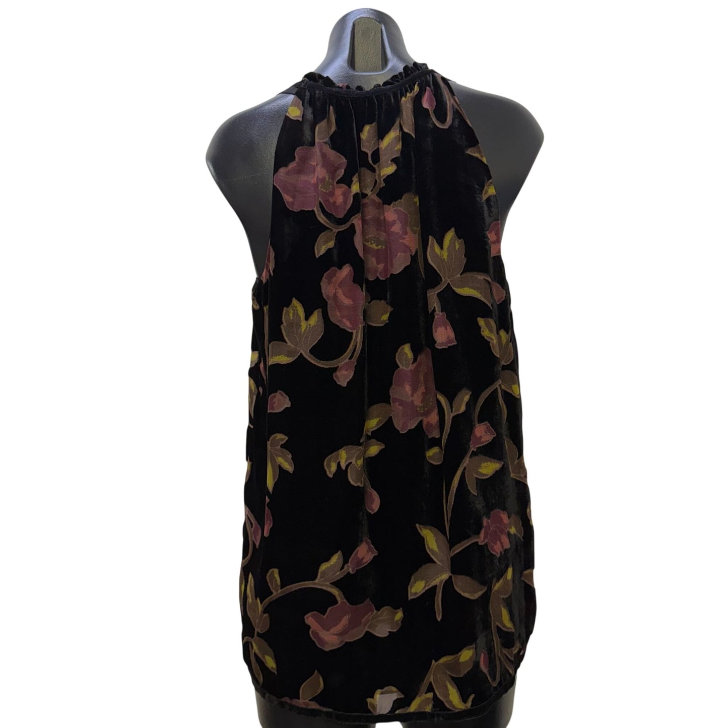 NWT Max Studio Velvet Floral Print Blouse Black Multi-Color M