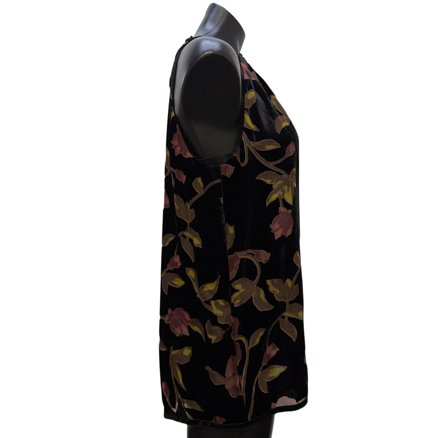 NWT Max Studio Velvet Floral Print Blouse Black Multi-Color M