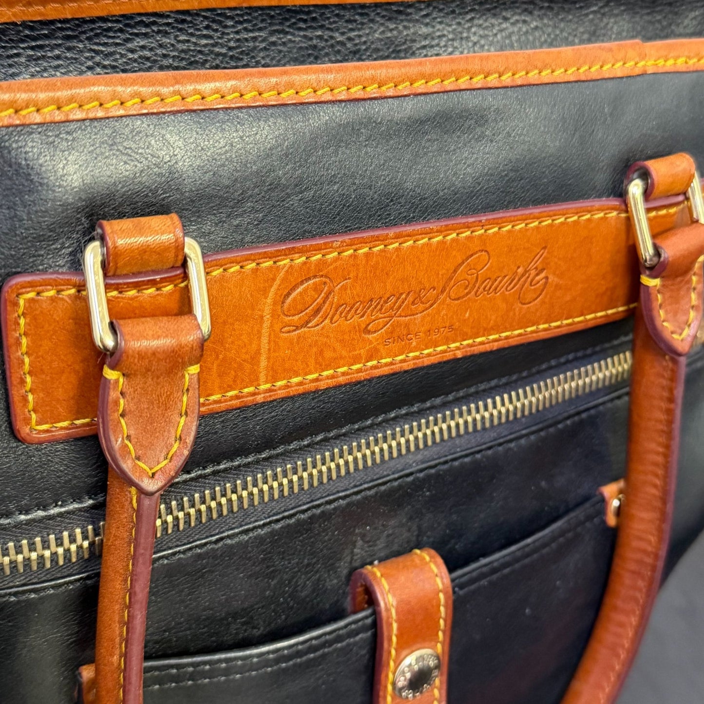 Dooney & Bourke Vintage Black & Brown Leather Tote Bag