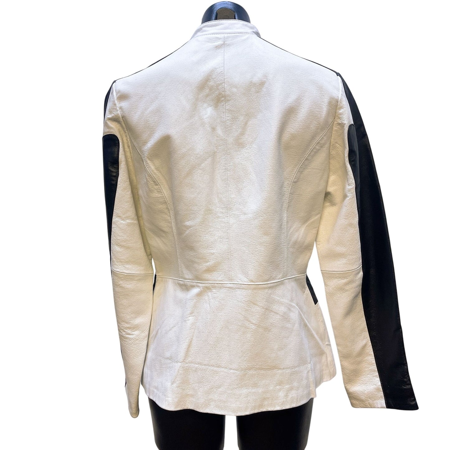 Metrostyle Womens Genuine Leather Black White Jacket Size 12