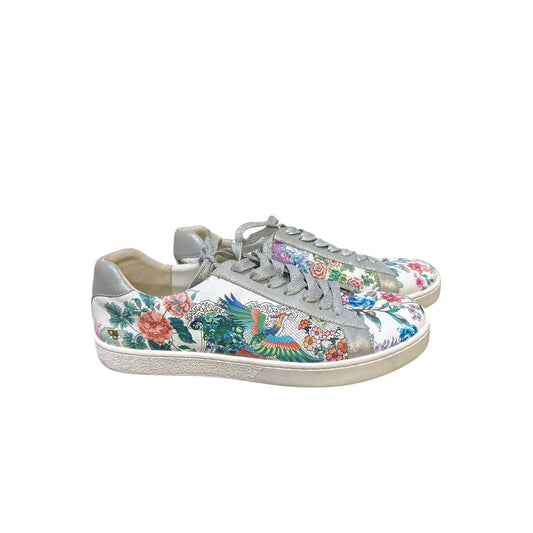 Johnny Was Floral Print Lace-Up Sneakers w/Metallic Silver Accents Size 10