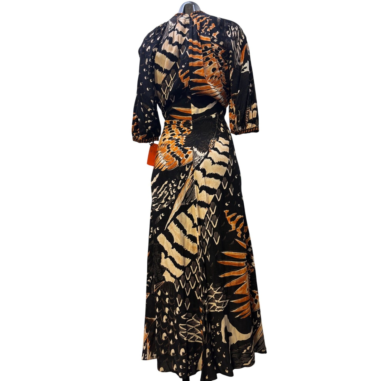 Temperley London Silk Butterfly Print Wrap Dress Orange 10