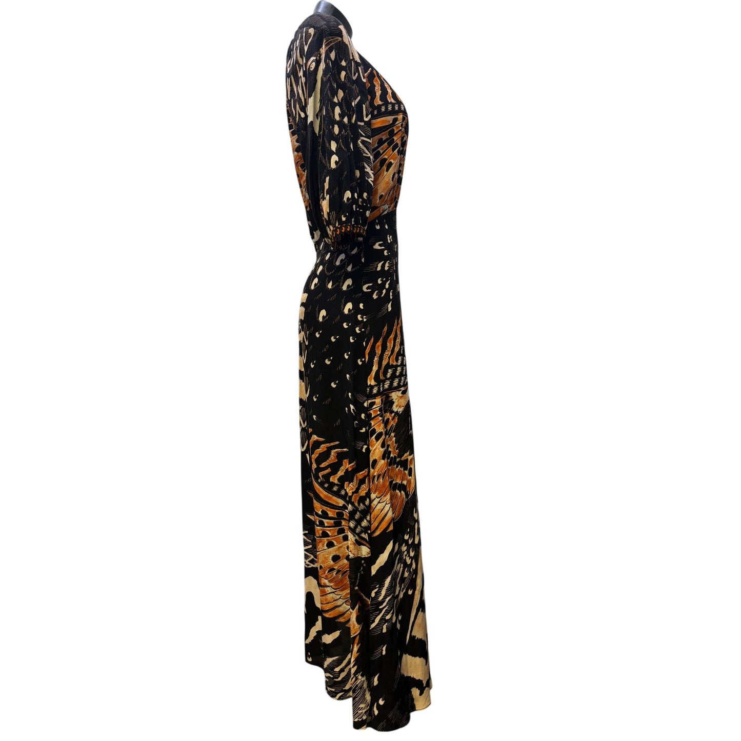 Temperley London Silk Butterfly Print Wrap Dress Orange 10