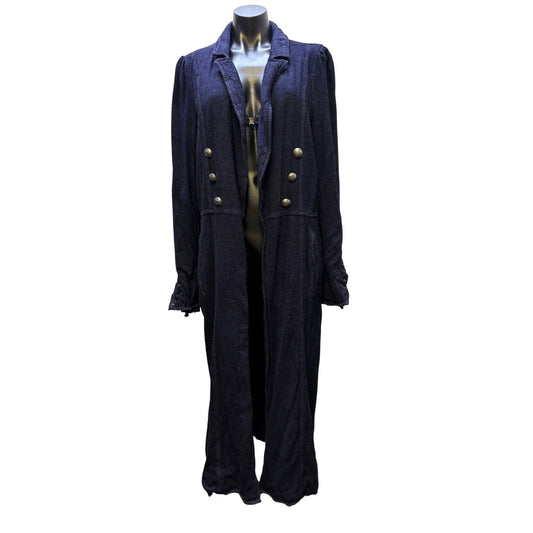 Free People Navy Long Double-Breasted Coat With Gold Buttons Size L