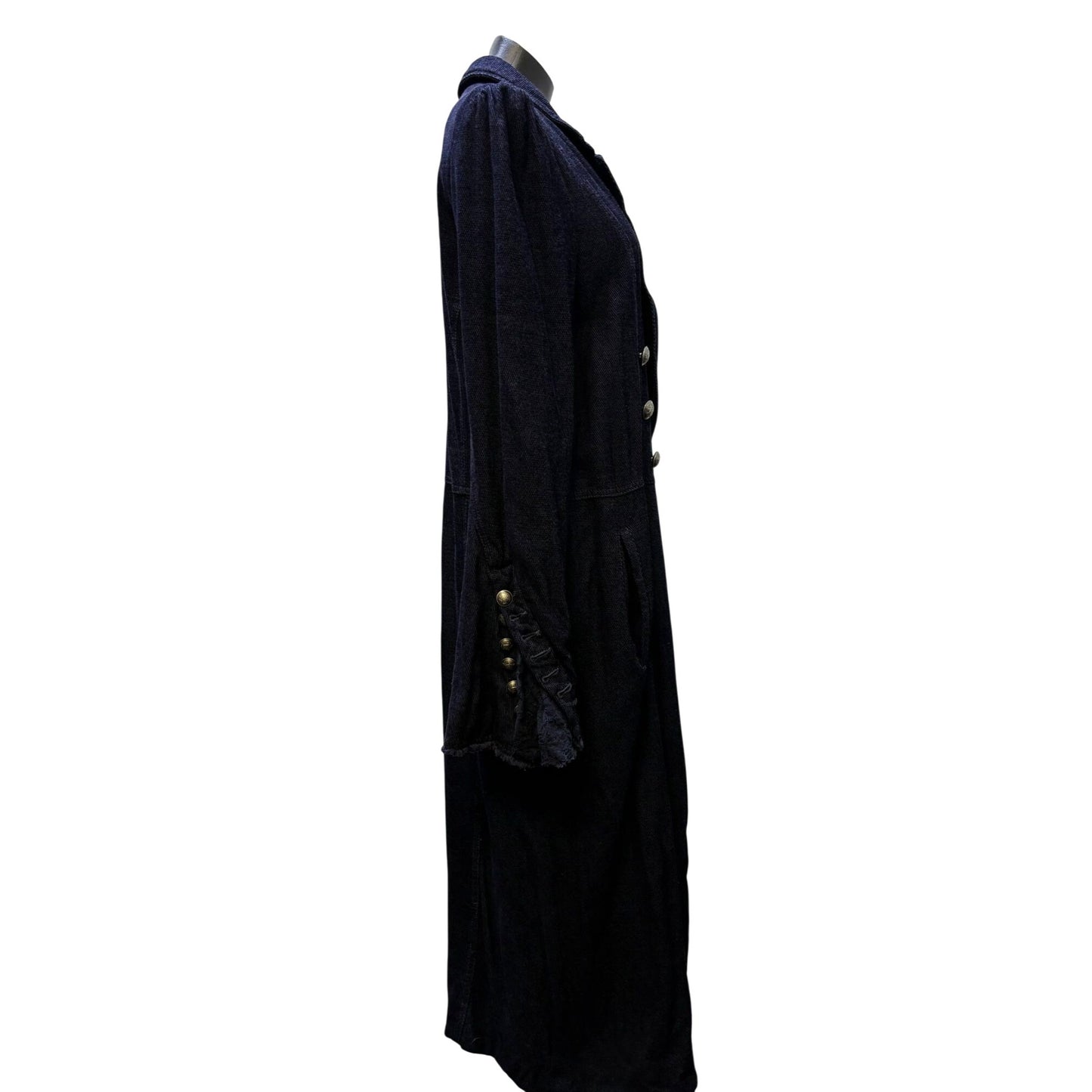 Free People Navy Long Double-Breasted Coat With Gold Buttons Size L