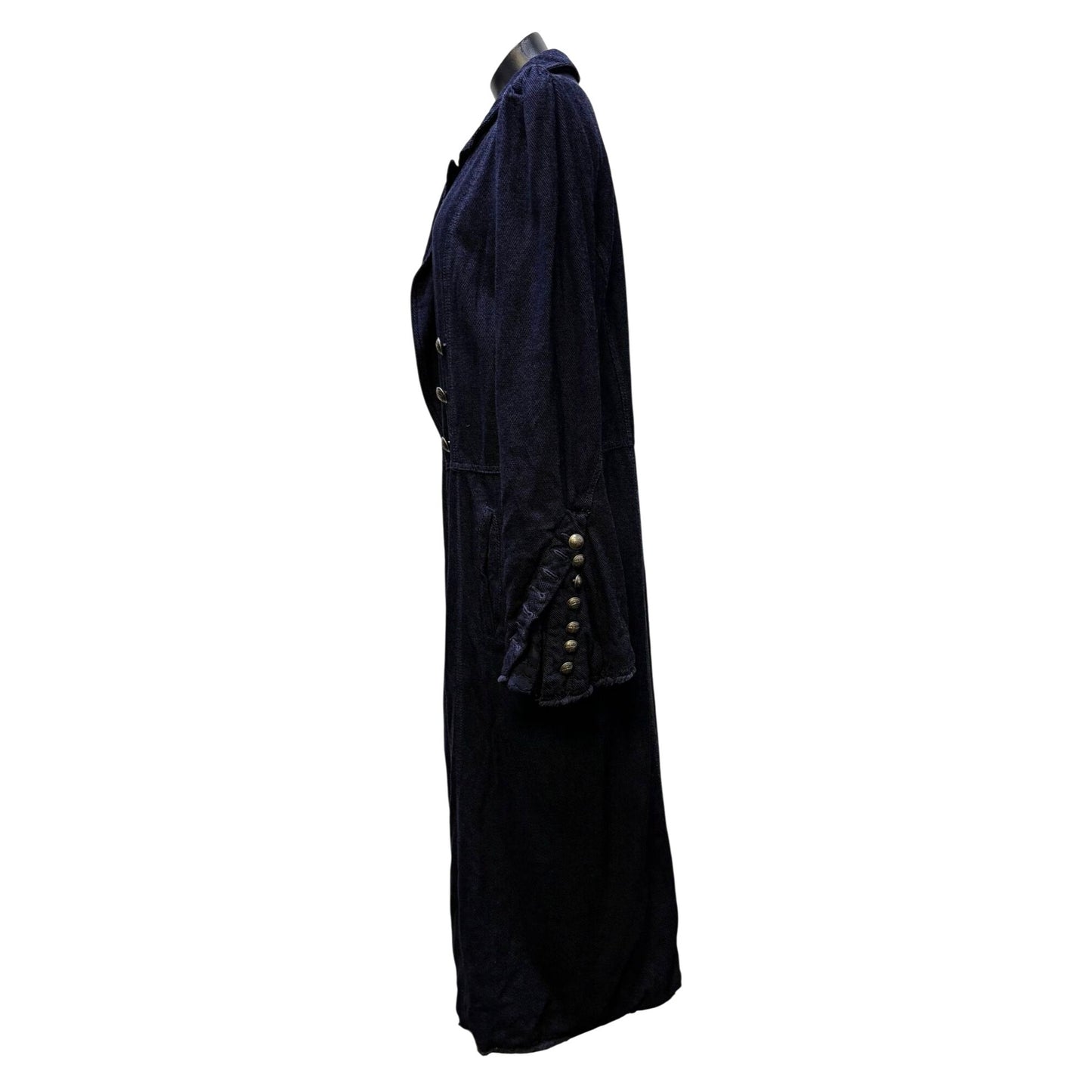 Free People Navy Long Double-Breasted Coat With Gold Buttons Size L