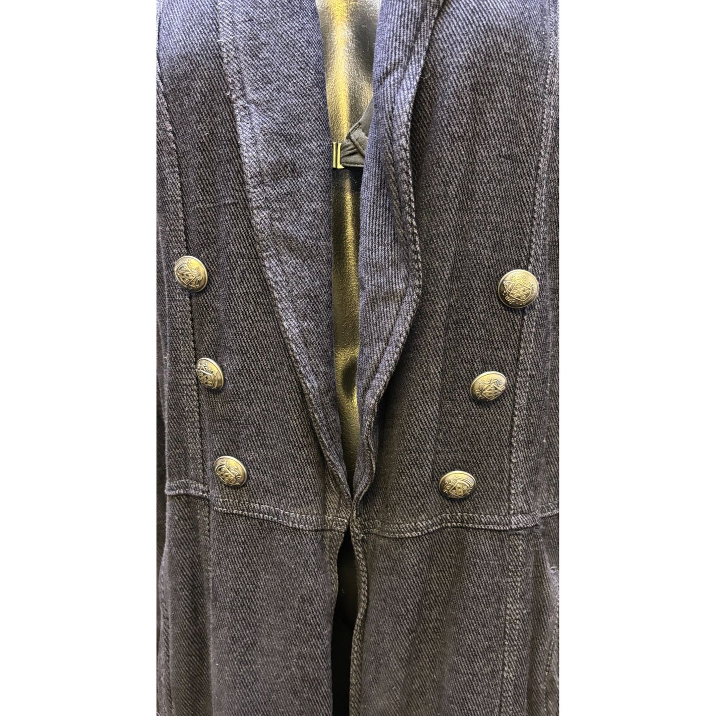 Free People Navy Long Double-Breasted Coat With Gold Buttons Size L