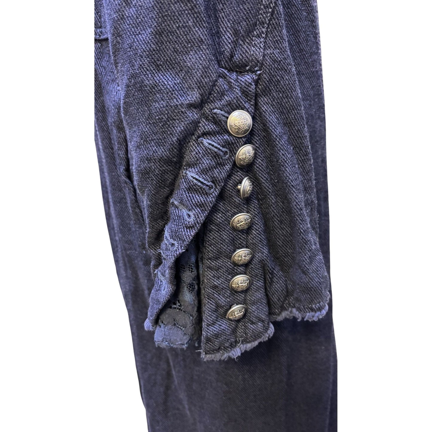 Free People Navy Long Double-Breasted Coat With Gold Buttons Size L