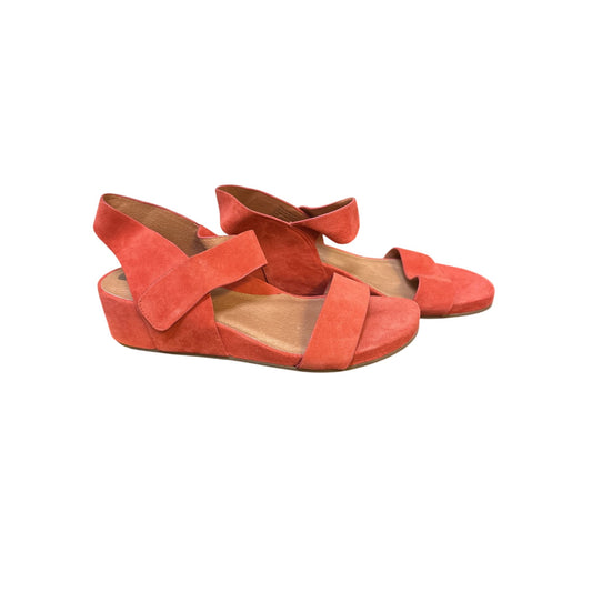 Gentle Souls Red Suede Open-Toe Wedge Sandals Size 10