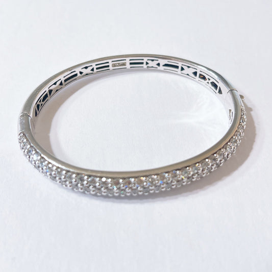 Ti Sento Silver Bangle Bracelet With Cubic Zirconia Stones & Intricate Detailing