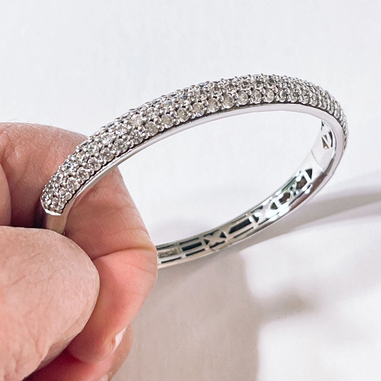 Ti Sento Silver Bangle Bracelet With Cubic Zirconia Stones & Intricate Detailing