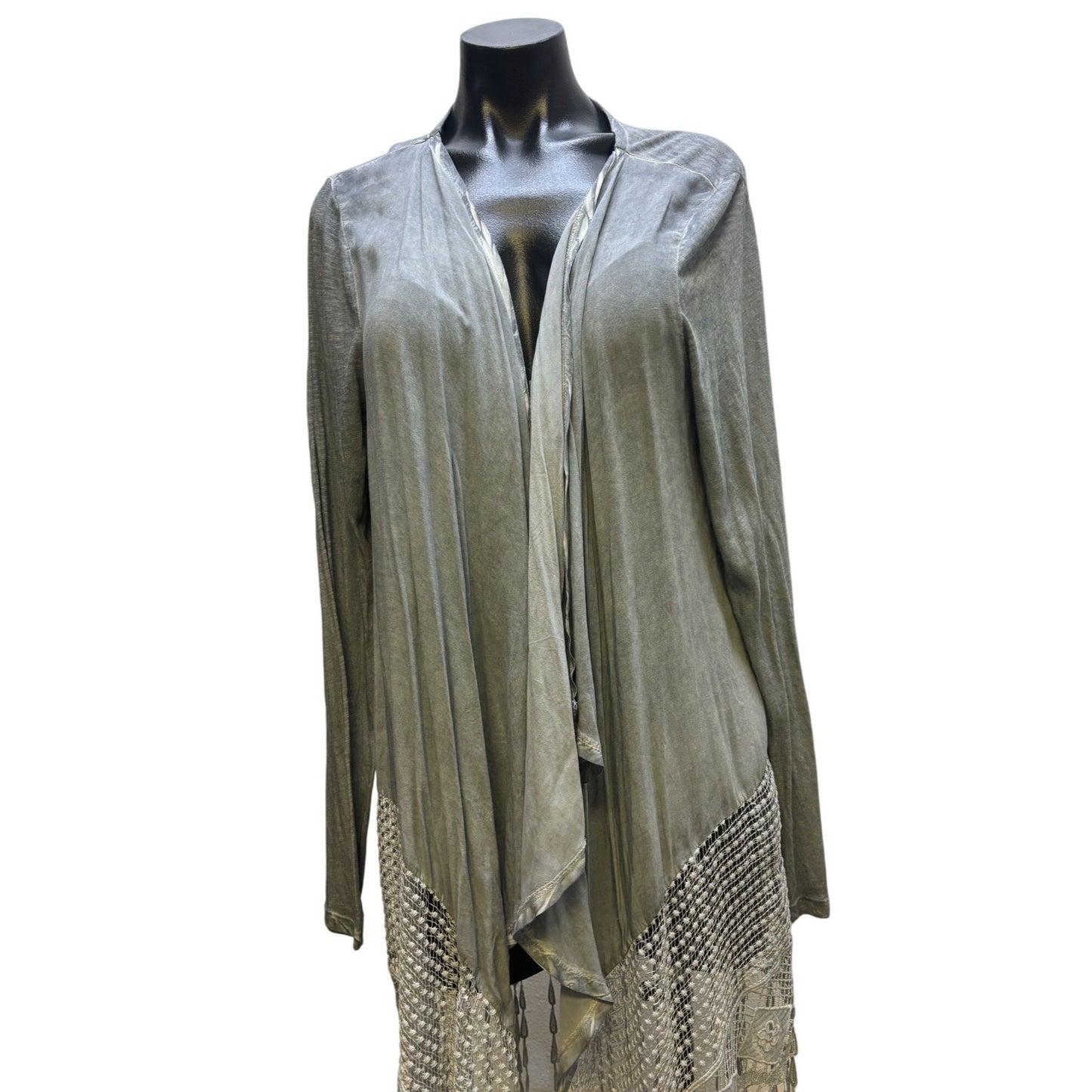 XCVI Gray Fringed Lace Cardigan XL