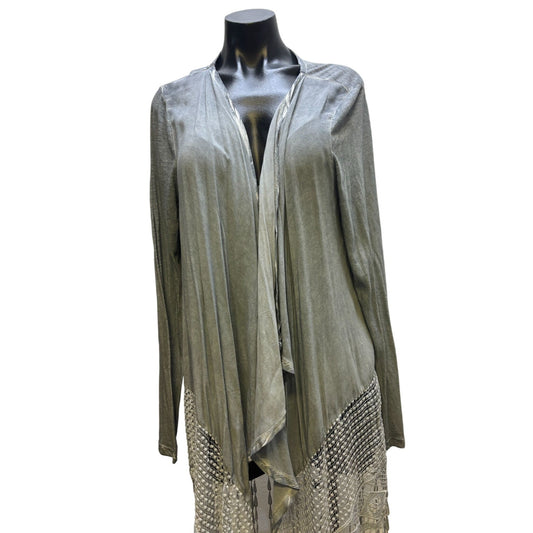 XCVI Gray Fringed Lace Cardigan XL