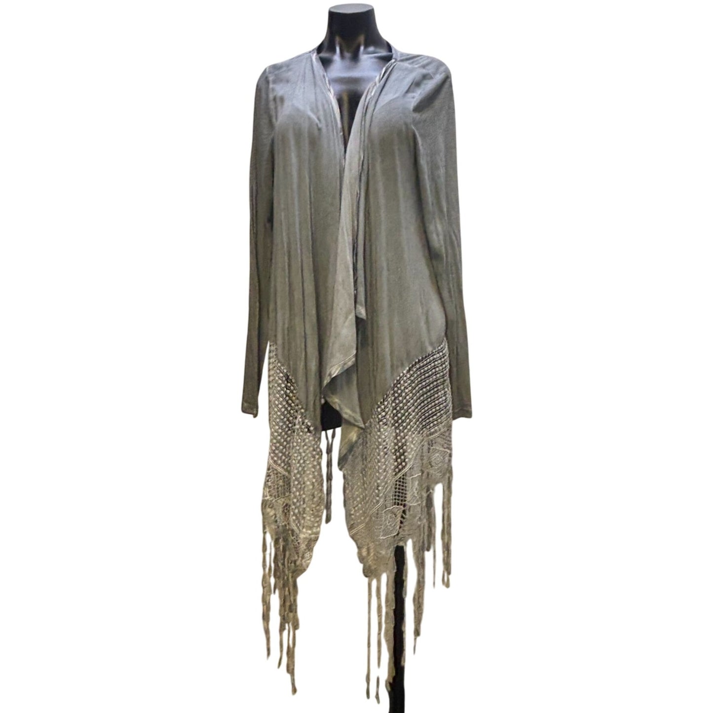 XCVI Gray Fringed Lace Cardigan XL