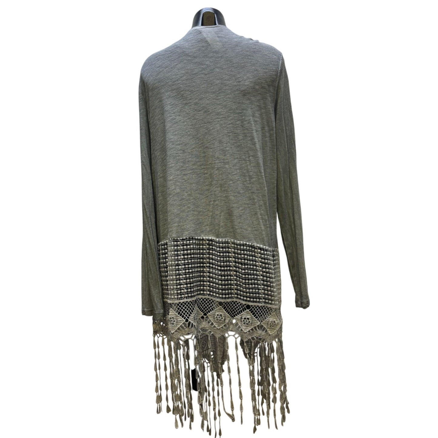 XCVI Gray Fringed Lace Cardigan XL