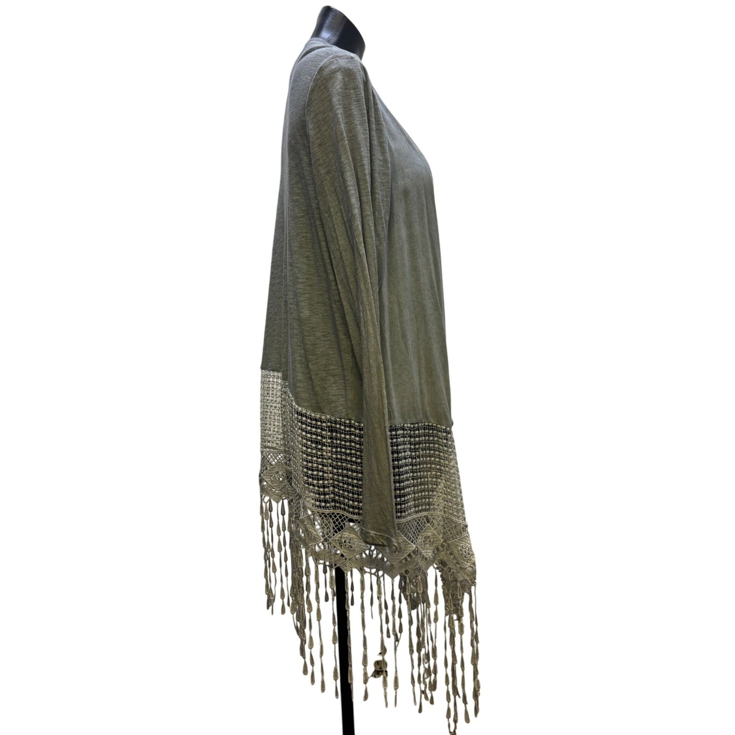 XCVI Gray Fringed Lace Cardigan XL