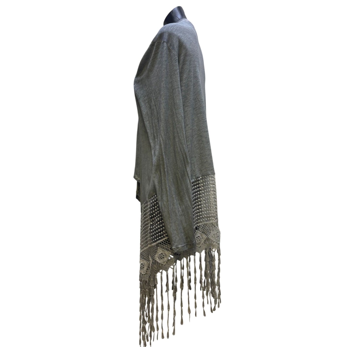 XCVI Gray Fringed Lace Cardigan XL