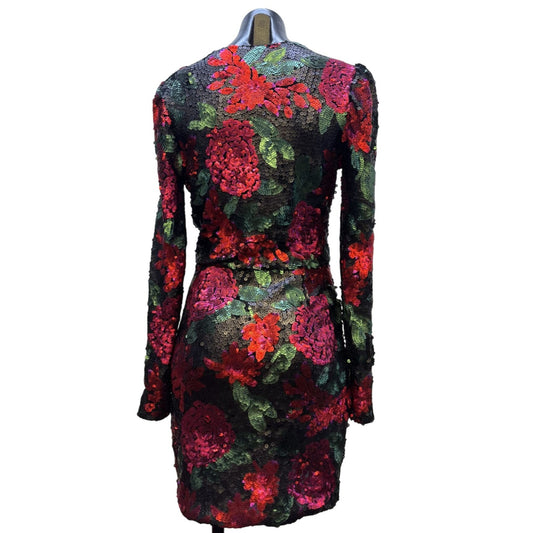 Saylor Sequined Floral Dress Black Red Pink M