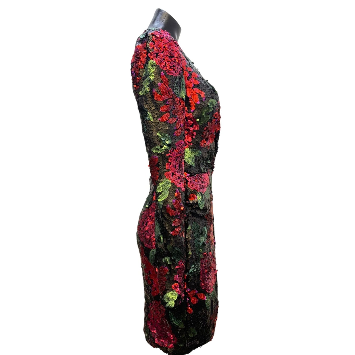 Saylor Sequined Floral Dress Black Red Pink M