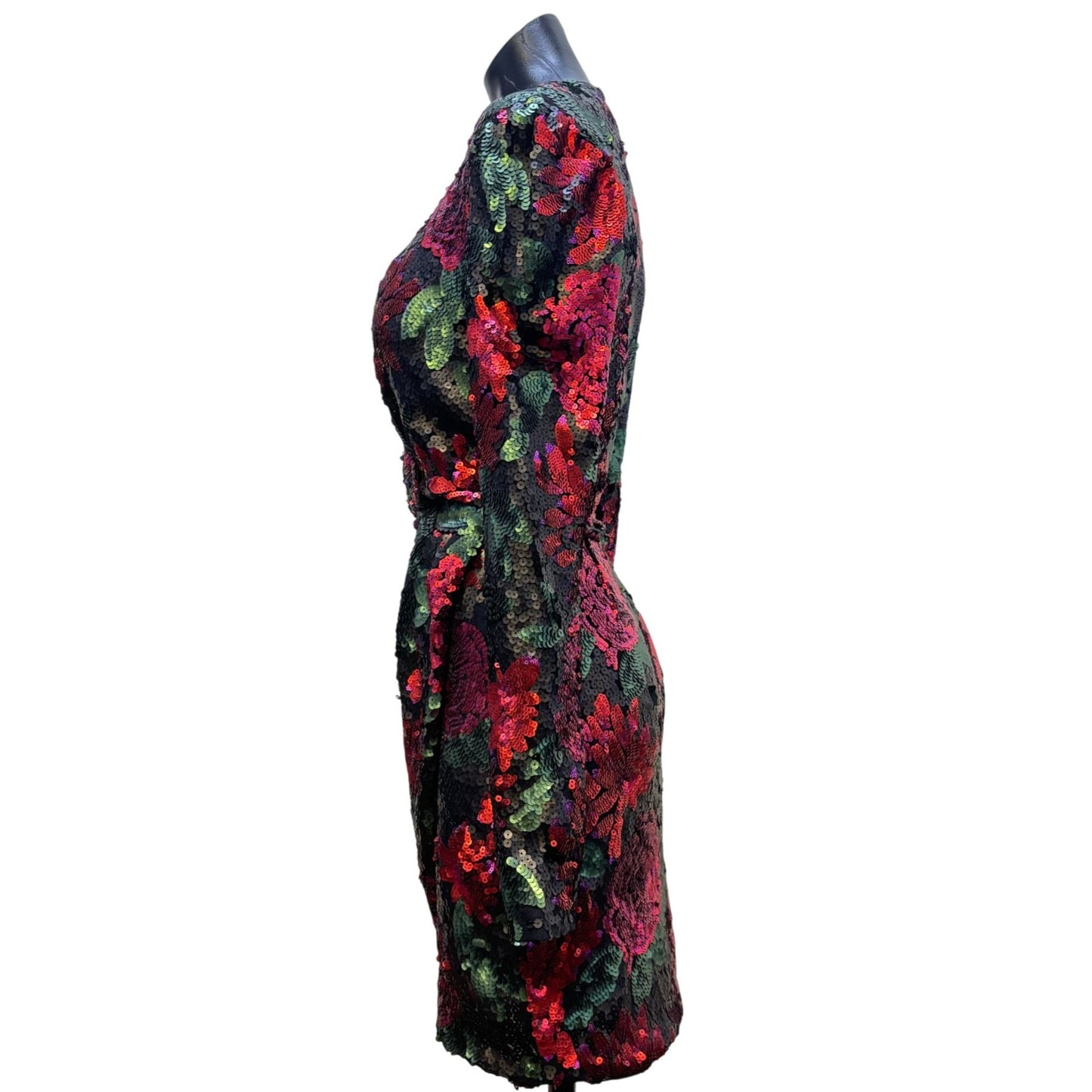 Saylor Sequined Floral Dress Black Red Pink M