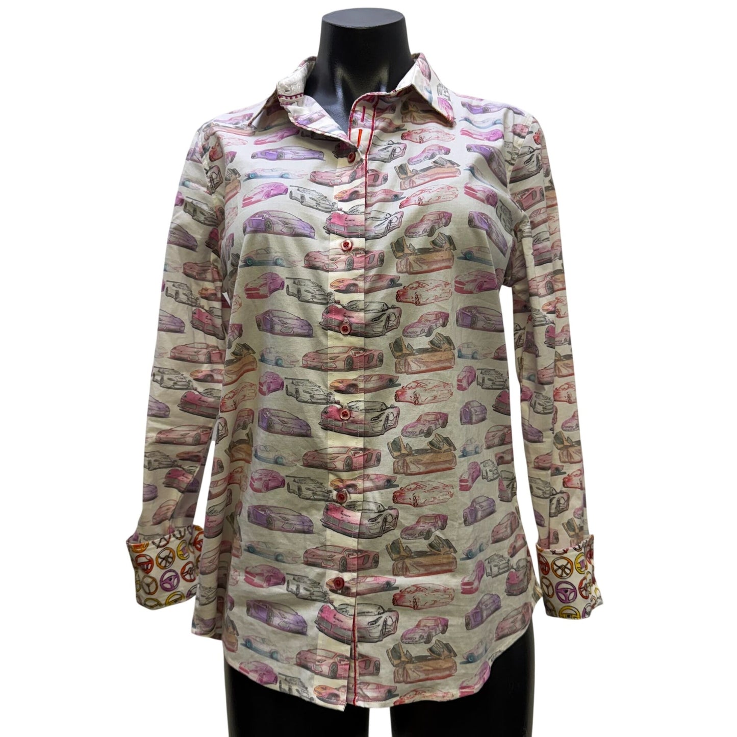 Robert Graham Cars Print Button-Up Shir Pink & Purple M