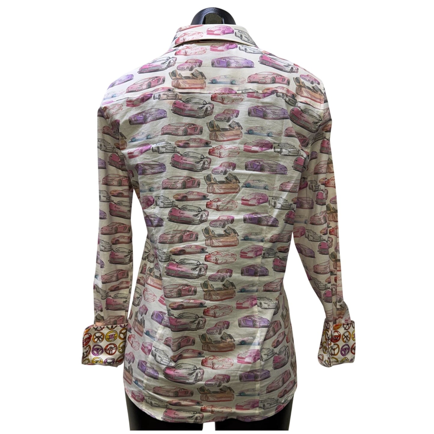 Robert Graham Cars Print Button-Up Shir Pink & Purple M