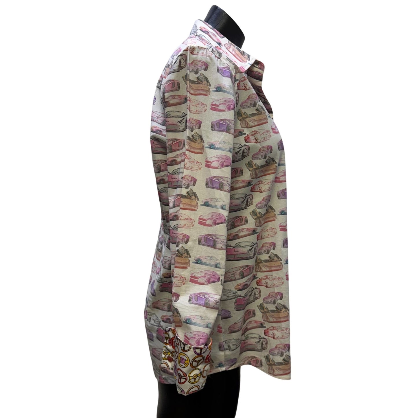 Robert Graham Cars Print Button-Up Shir Pink & Purple M