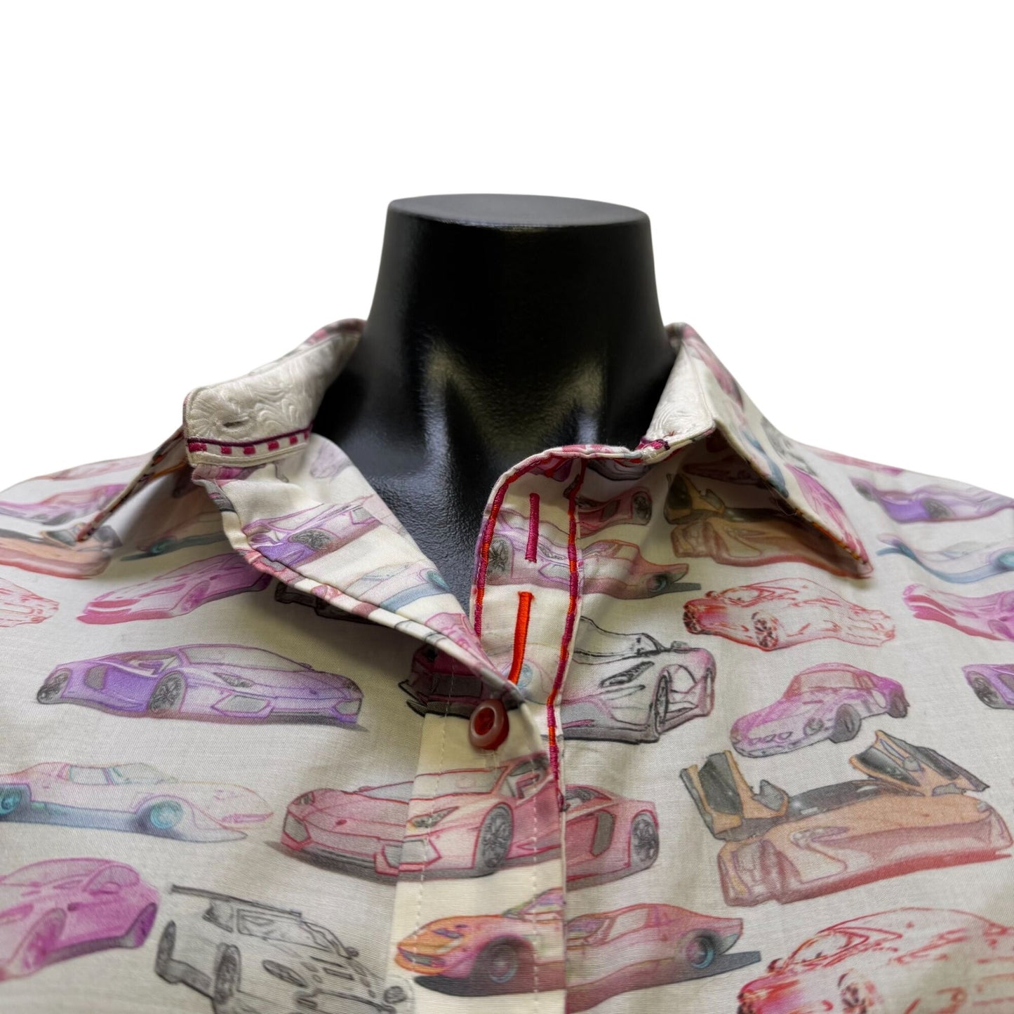 Robert Graham Cars Print Button-Up Shir Pink & Purple M