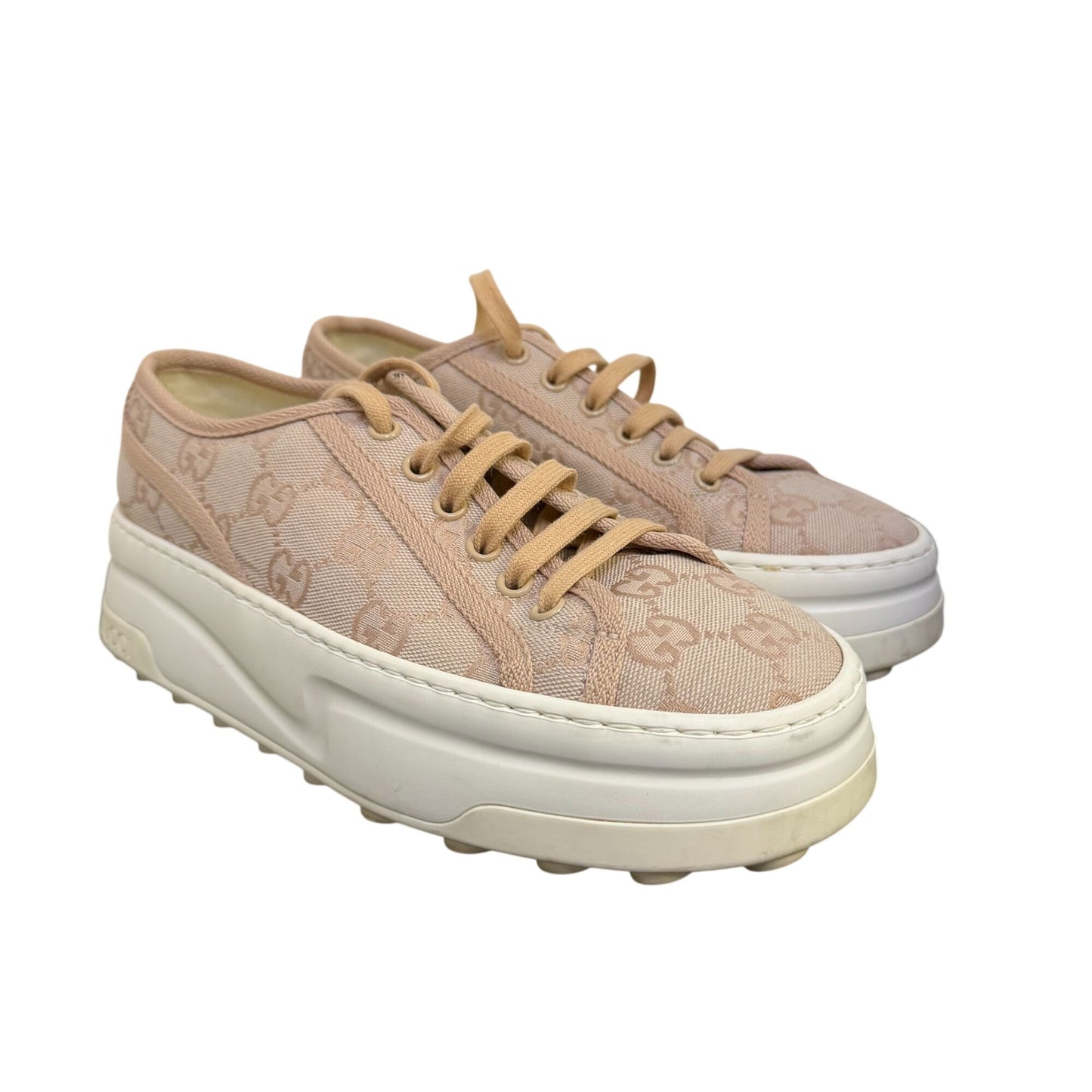 Gucci GG Canvas Platform Sneakers Blush Pink Monogram Size 7 US / 37 EU