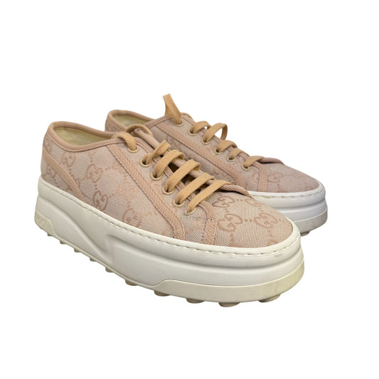 Gucci GG Canvas Platform Sneakers Blush Pink Monogram Size 7 US / 37 EU