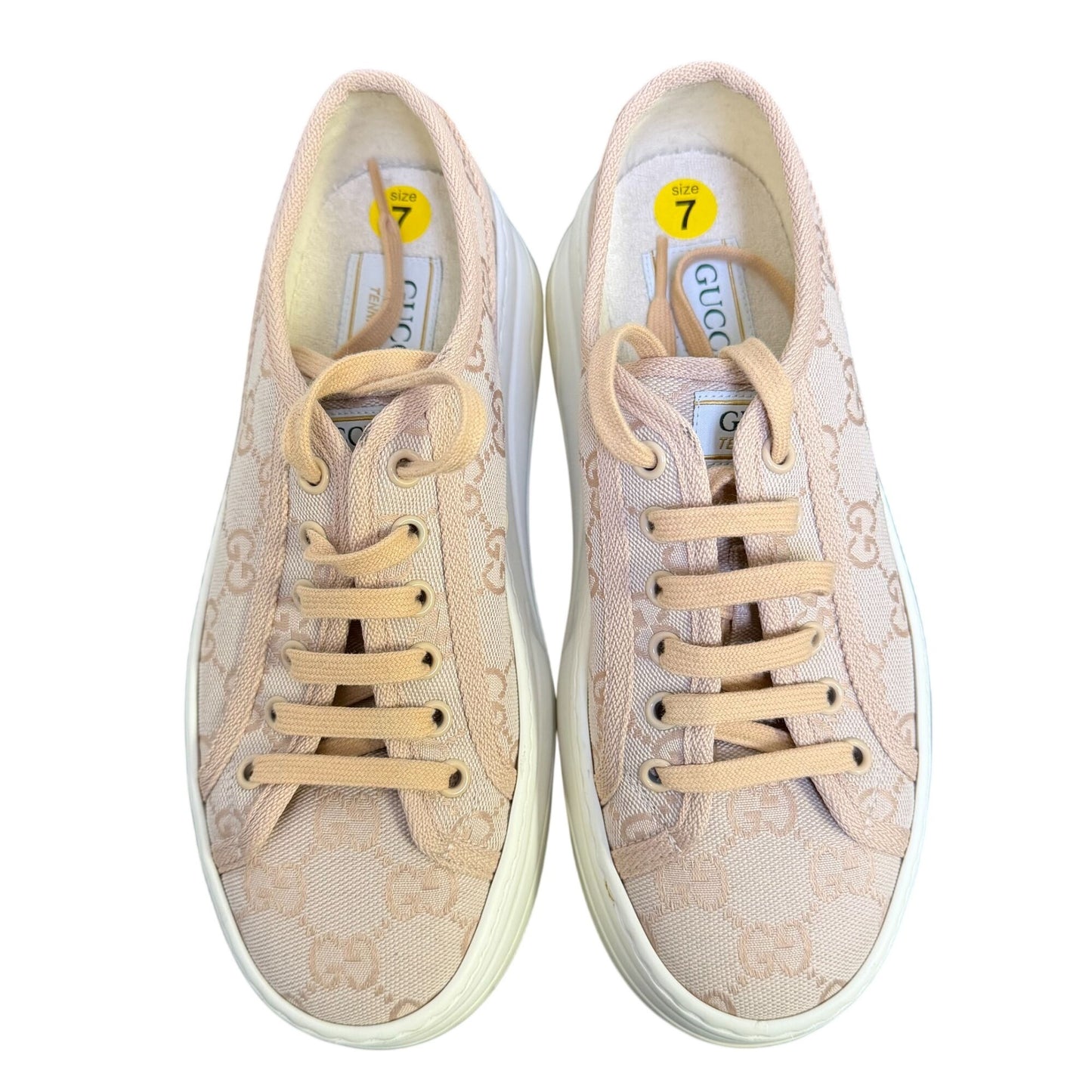 Gucci GG Canvas Platform Sneakers Blush Pink Monogram Size 7 US / 37 EU