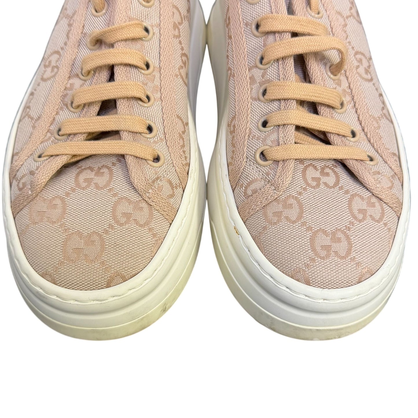 Gucci GG Canvas Platform Sneakers Blush Pink Monogram Size 7 US / 37 EU